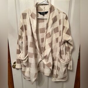 Soft & Cozy Women's Plush Lounging Cardigan Winter White Plaid